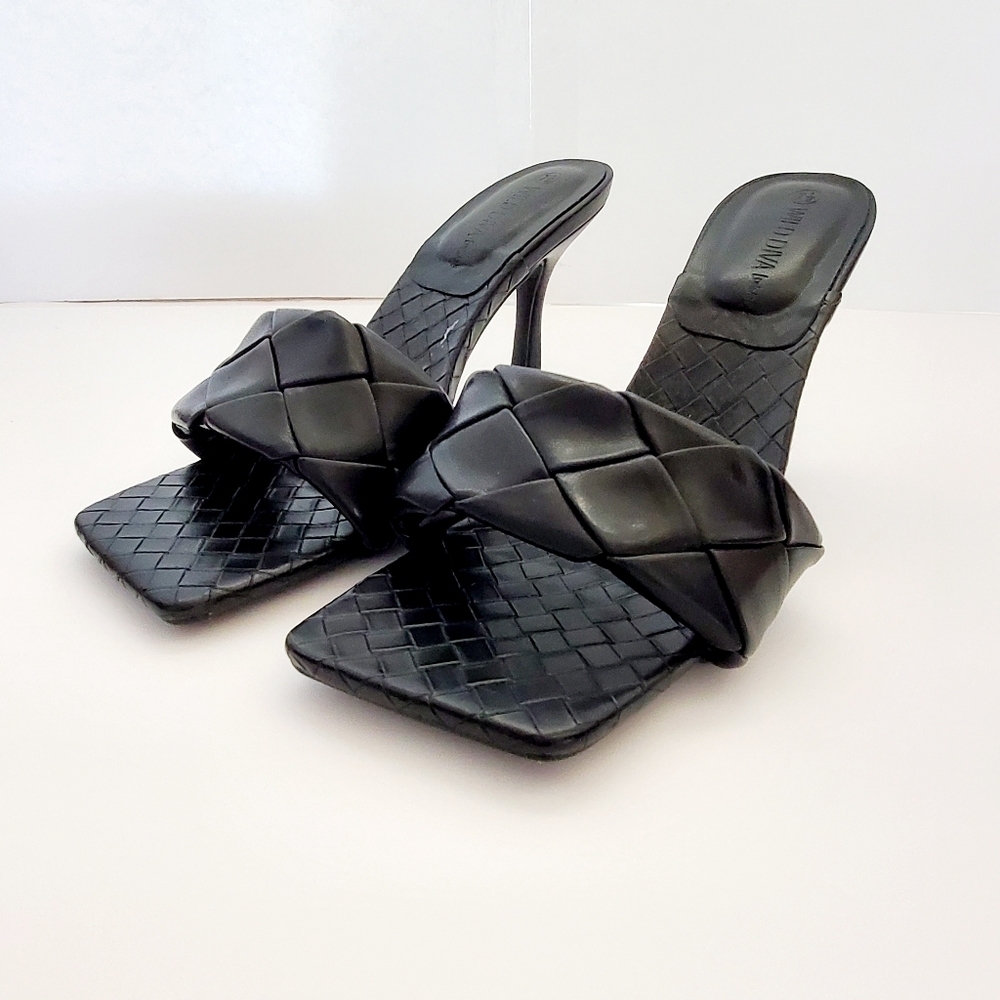 Wild Diva Women's Black Braided Strappy Square Toe Heels Size 7.5
